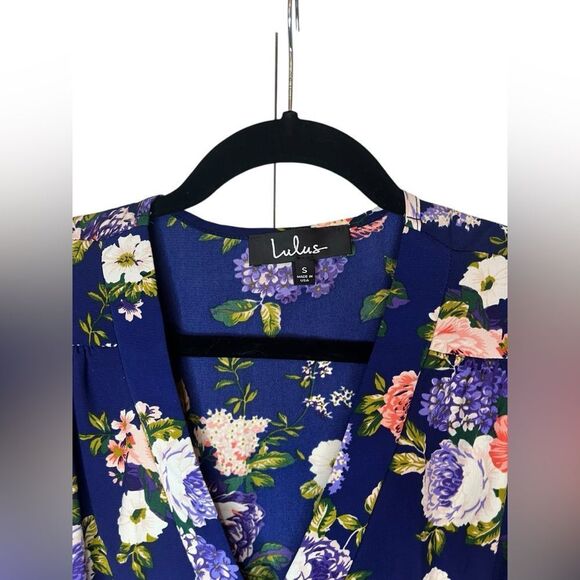 LULU’S NAVY BLUE FLORAL LONG SLEEVE WEDDING GUEST DRESS WOMENS SIZE SMALL - Picture 7 of 8